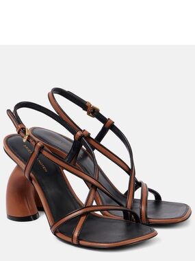 Dries Van Noten BROWN AND BLACK CURVED HEEL LEATHER SANDALS!